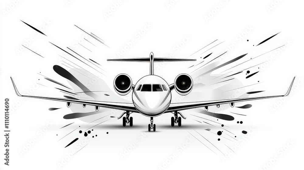Poster minimalistic flat-style vector illustration of an airplane with smooth contours and basic shapes, is