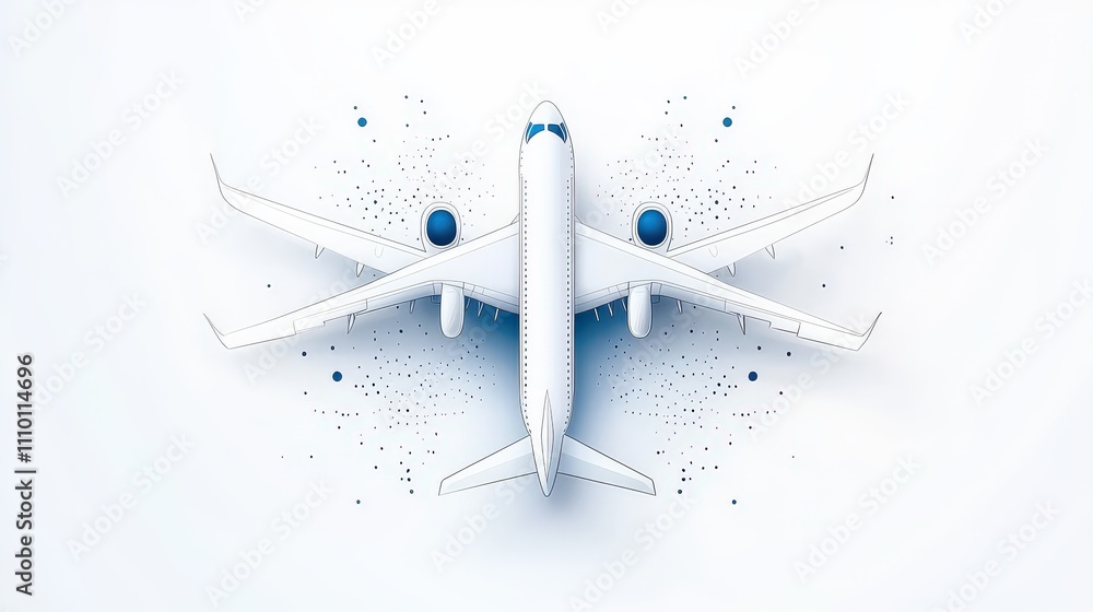 Poster minimalistic flat-style vector illustration of an airplane with smooth contours and basic shapes, is