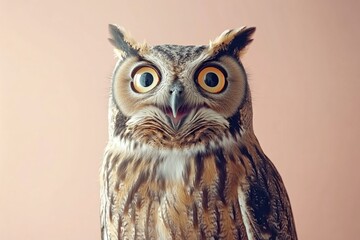 Obraz premium A close-up of an owl with wide eyes. AI.