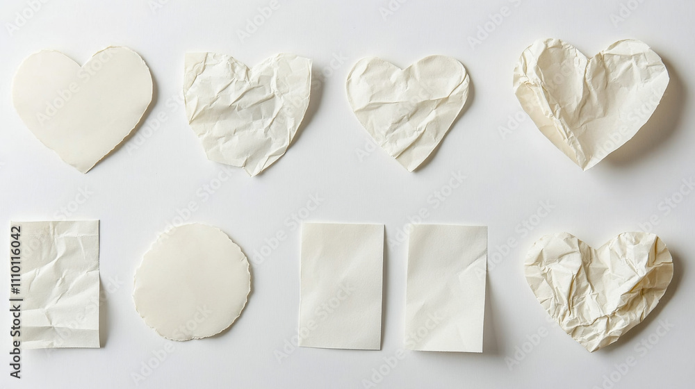 Poster torn crumpled white notebook paper shape stick with transparent adhesive tape. realistic 3d wrinkled