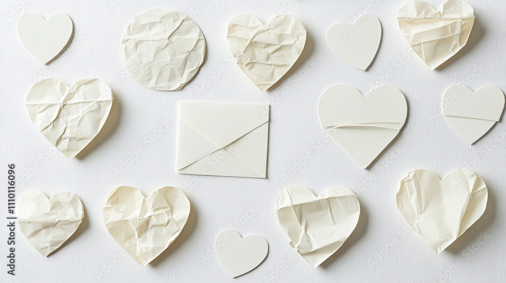 Poster torn crumpled white notebook paper shape stick with transparent adhesive tape. realistic 3d wrinkled