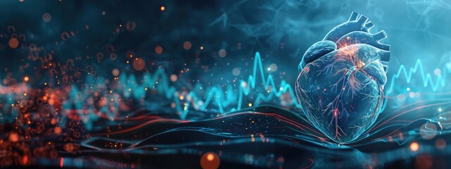 Digital heart illustration with abstract data visualization