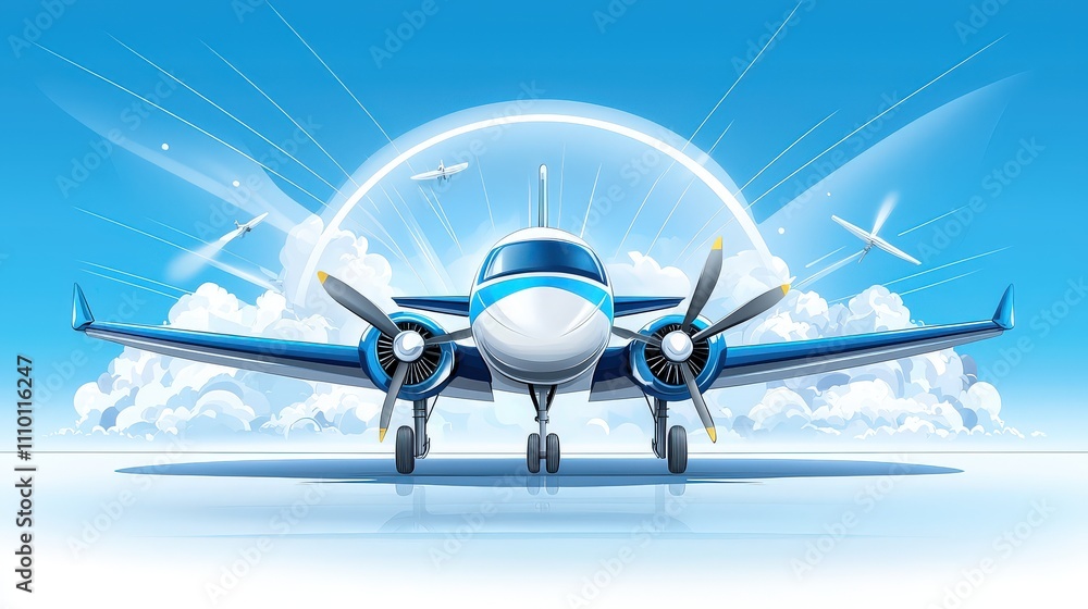 Poster stylized plane vector illustration in flat-style design with simple curves and smooth edges, isolate