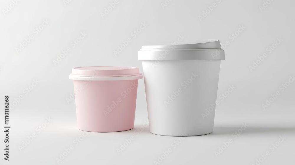 Poster ice cream container mockups set isolated on white background. vector realistic illustration of paper