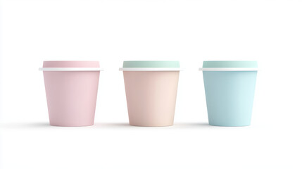 Ice cream container mockups set isolated on white background. Vector realistic illustration of paper or plastic cup covered with lid, food package for yogurt or gelato with blank space for branding