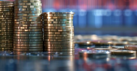 Stacking Coins with Financial Graph Background Economic Growth, Investment, Savings, Wealth Strategy