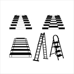 Abstract geometric elements of modern stairs, retro black monochrome stairs with geometric shapes. Vector isolated series of geometric stairs and stairs illustration