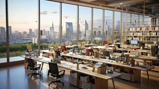 Modern Open-Plan Office Space with City Views