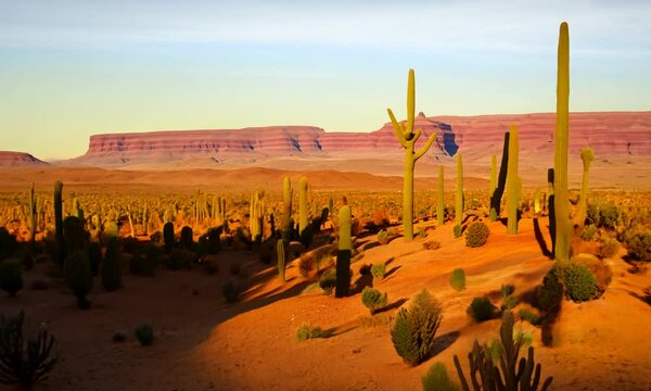 Beautiful desert landscape with cact. generative AI