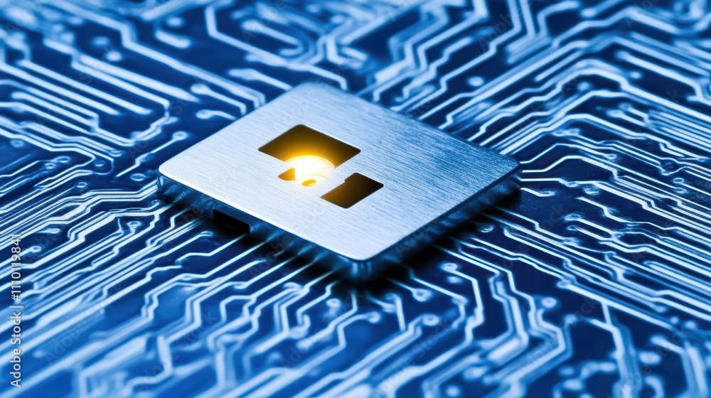 Poster enhanced security measures, locked circuit board symbolizing data protection and access control in e