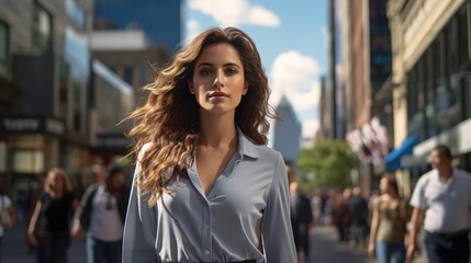 Fototapeta premium Woman walking in city street