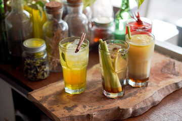 a Glass of Spices Herbal Drink Served on the Wooden Table