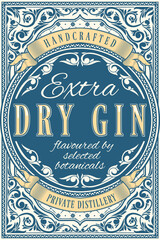 Dry gin - ornate vintage decorative label