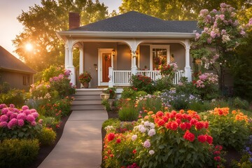 A contemporary house with a sleek, dark exterior is beautifully juxtaposed with a vibrant garden terrace.