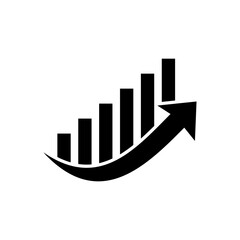 Statistic with Arrow up icon. Growing graph icon. Growth chart icon. Growing bar graph