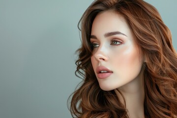 Obraz premium Close-up of woman with elegant updo and natural makeup in soft lighting, indoors, daytime