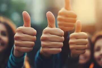 Positive gestures of approval with multiple hands giving thumbs up in a social setting, symbolizing joy, agreement, and encouragement among people enjoying their time together