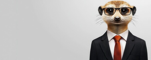 Business-Meerkat in Suit and Glasses on Neutral Background