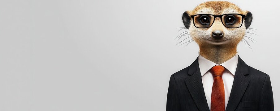 Business-Meerkat in Suit and Glasses on Neutral Background