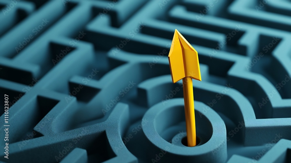 Aufkleber minimalist arrow navigating maze symbolizing problem-solving concept