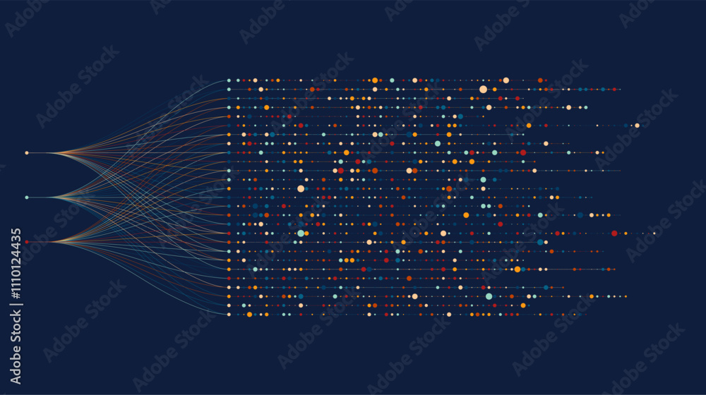 Poster big data visualization. social network, financial analysis of complex databases. data mining. vector