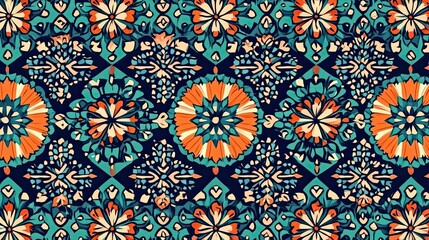 Abstract Floral Pattern Teal Orange White Design