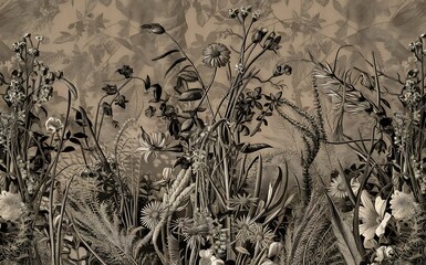 Vector Wildflower floral botanical flowers. Wild spring leaf wildflower isolated. Black and white engraved ink art. Seamless background pattern. Fabric wallpaper print texture.