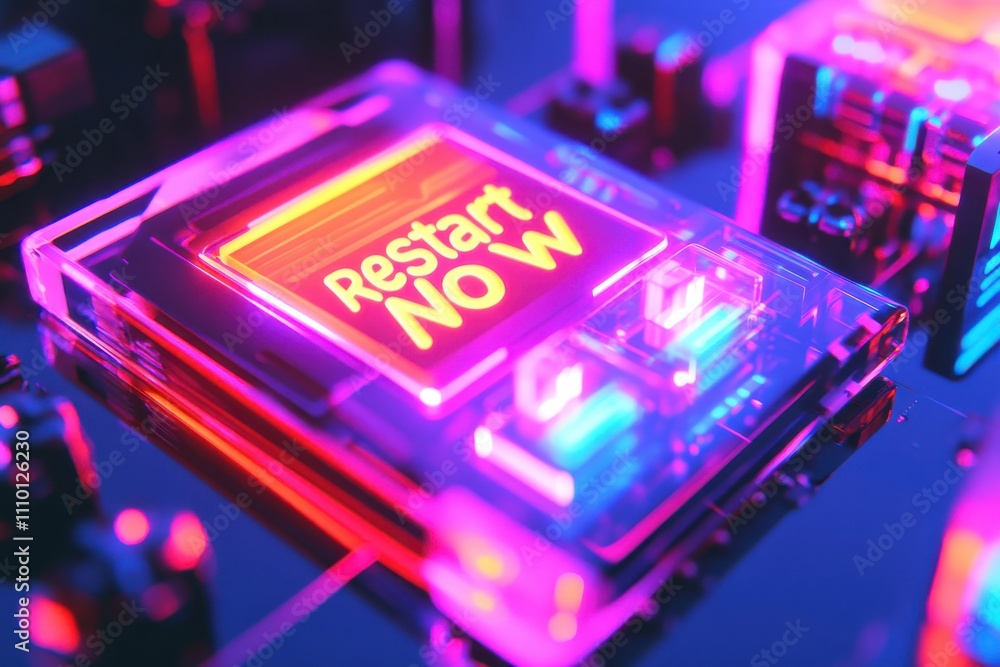 Aufkleber vibrant restart button graphic with neon glow on technology background for modern digital interfaces