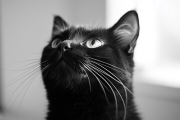 Obraz premium Portrait of a black cat looking up
