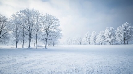 Obraz premium a minimalistic snowy field covered in pristine snow, no footprints, tranquil and expansive