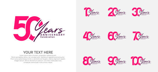 Anniversary logo set vector design, pink color for celebration event
