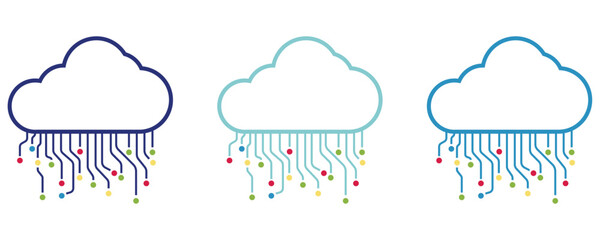 Cloud based sharing icon vector set, cloud computing vector icons, data transfer technology icons flat illustration isolated on white background.