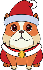 kawaii anime Santa bulldog with a tiny hat 