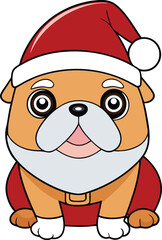 kawaii anime Santa bulldog with a tiny hat 