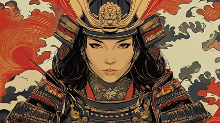 Elegant Female Samurai Warrior in Traditional Armor