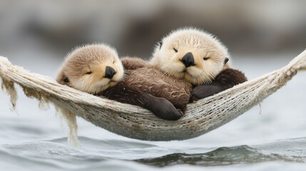 Mother Sea Otter Cradles Pup in Gentle Ocean Embrace