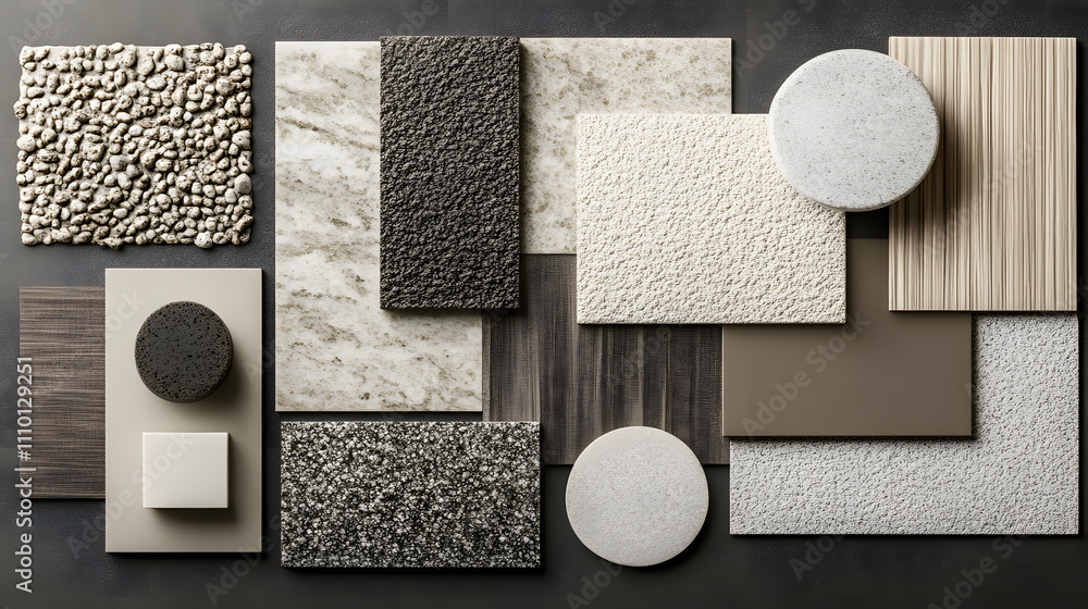 Poster a collection of various textured materials and surfaces, showcasing a mix of colors and shapes for d