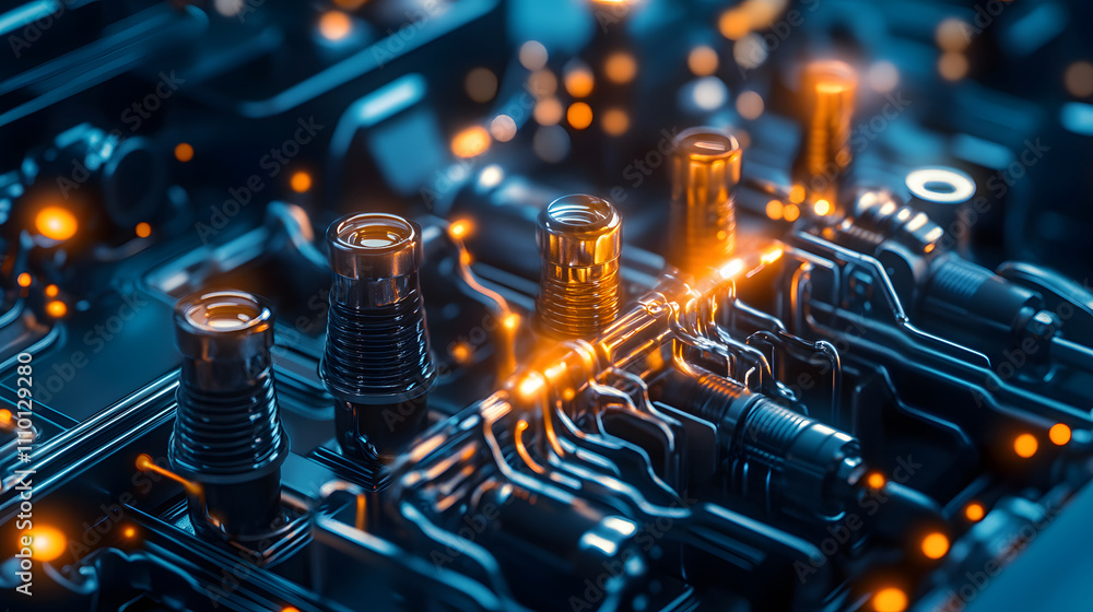 Aufkleber a vibrant close-up of a circuit board with glowing components, showcasing intricate details of techn