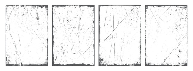 Frame border. Overlay textures set stamp with grunge effect. Old damage Dirty grainy and scratches. Set of different distressed black grain texture. Distress overlay vector textures.	