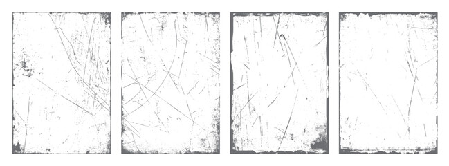 Frame border. Overlay textures set stamp with grunge effect. Old damage Dirty grainy and scratches. Set of different distressed black grain texture. Distress overlay vector textures.	