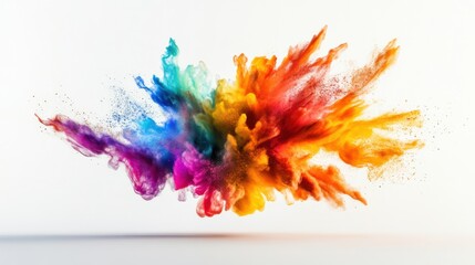 A dynamic scene of multi-colored abstract bursts merging into a single, vibrant display on a clean surface