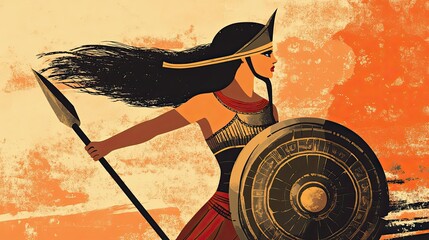 Ancient Warrior Woman With Spear And Shield
