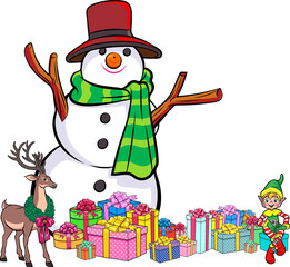 Merry christmas, happy new year Santa Claus and Beautiful woman showing pop art comics style