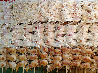 Enoki Mushroom Wrapped Bacon Skewers Street Food Thailand