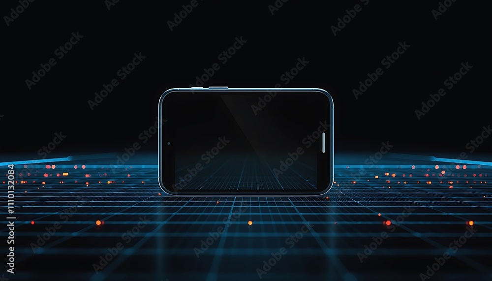 Poster modern smartphone technology futuristic digital network interface.