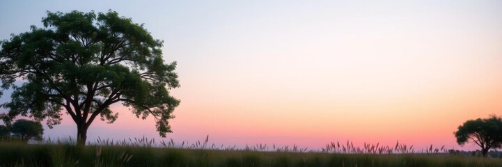 Obraz premium A solitary tree stands tall in the center of a vibrant pink and orange background, calm, summer, background