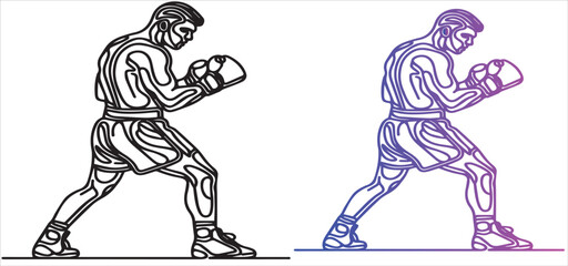 Boxing Sport. Collection of boxing positions of some sportsmen, boxers. An hand drawn