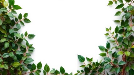A vertical botanical frame background featuring lush green leaves and white frame, template, background, white
