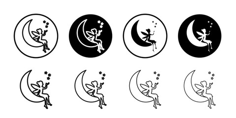 fairy sitting on moon icon Symbol mark in filled style