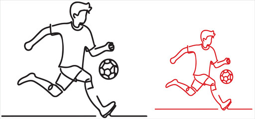 Continuous line art or One Line Drawing football player vector